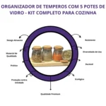 Organizador de Temperos com 5 Potes de Vidro 100ml – Kit Completo para Cozinha