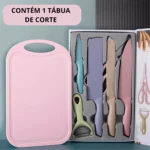 KIT Facas Com 7 Peças Utensílios Faqueiro Colorido Com Tábua Profissional